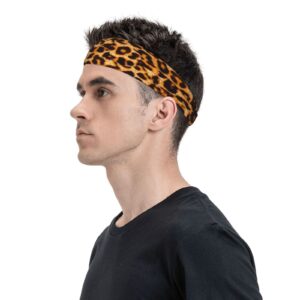 amrandom animal leopard print sports headband for men sweatband headband for running, cycling, yoga, basketball, stretchy moisture wicking hairband