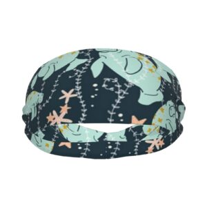 Men and Women Sweatband Friendly Stretchy Athletic Sweatbands Cute Manatee Seaweed Starfish Floral Head Band for Yoga, Bike, Cycling, Basketball Headbands