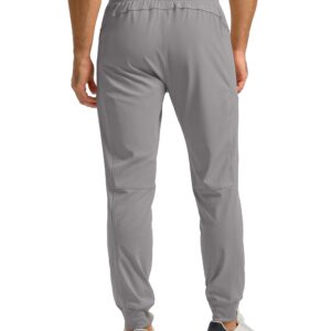 Men's Joggers with Zipper Pockets Stretch Tapered Sweatpants Athletic Pants for Men Workout Running Gym(Light Grey, L)