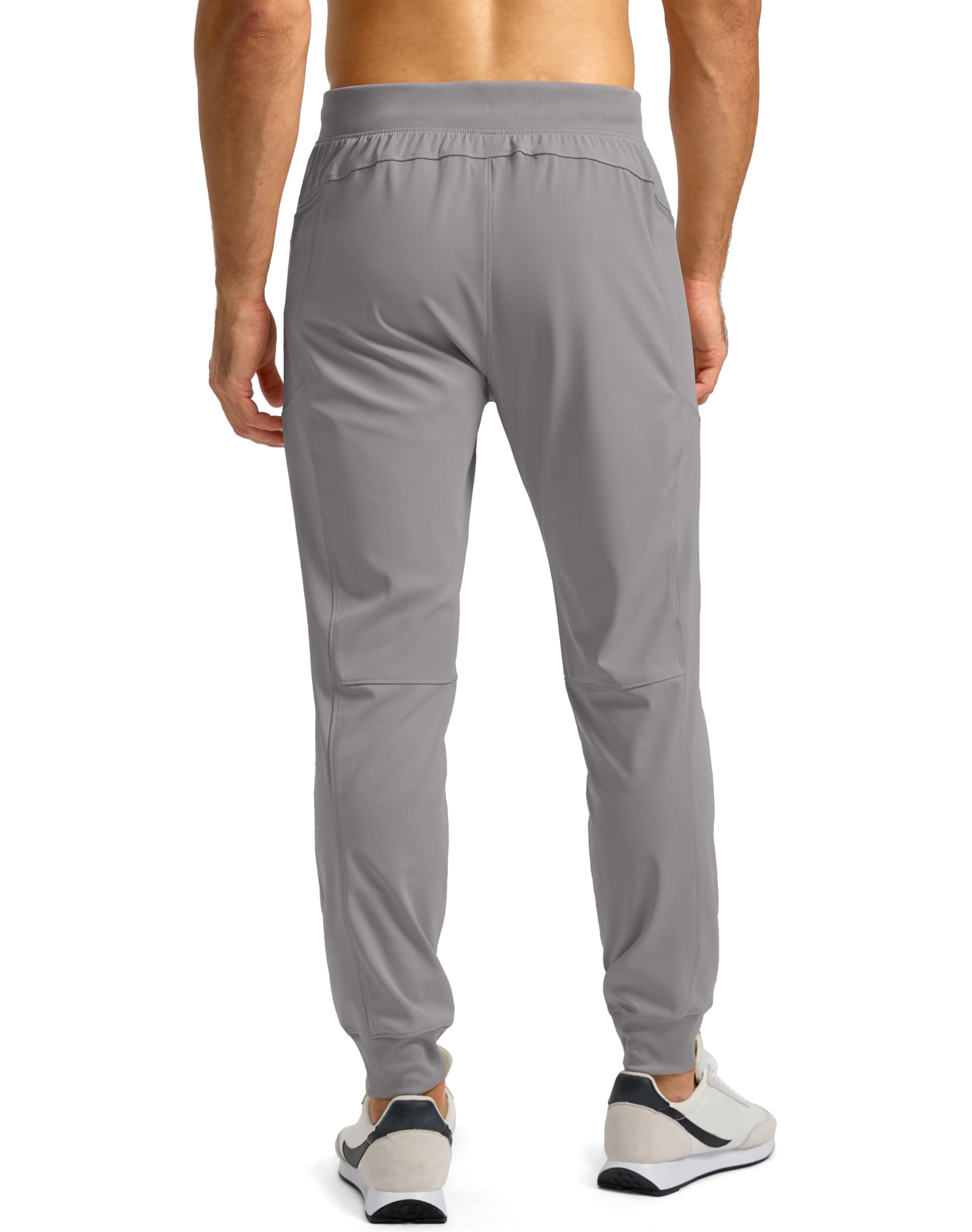 Men's Joggers with Zipper Pockets Stretch Tapered Sweatpants Athletic Pants for Men Workout Running Gym(Light Grey, L)