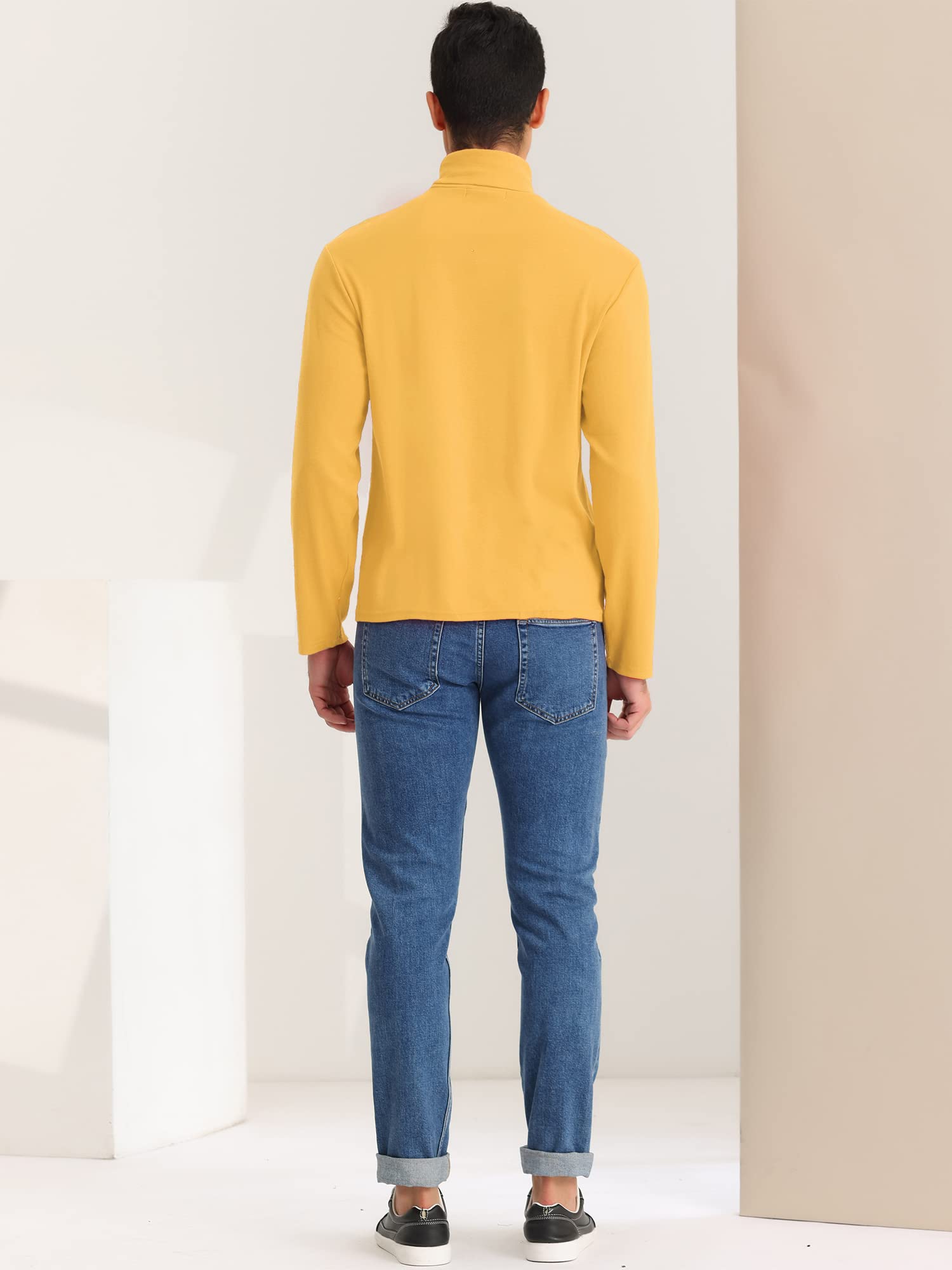 Lars Amadeus Men's Yellow Turtleneck Shirts Slim Fit Lightweight T Shirts Mock Basic Pullovers Medium