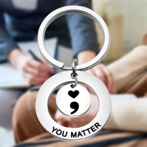 OKEYCH Mental Health Awareness Gift You Matter Keychain Semicolon Quote Jewelry Depression Gift (You Matter Keychain)