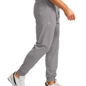 Men's Joggers with Zipper Pockets Stretch Tapered Sweatpants Athletic Pants for Men Workout Running Gym(Light Grey, L)