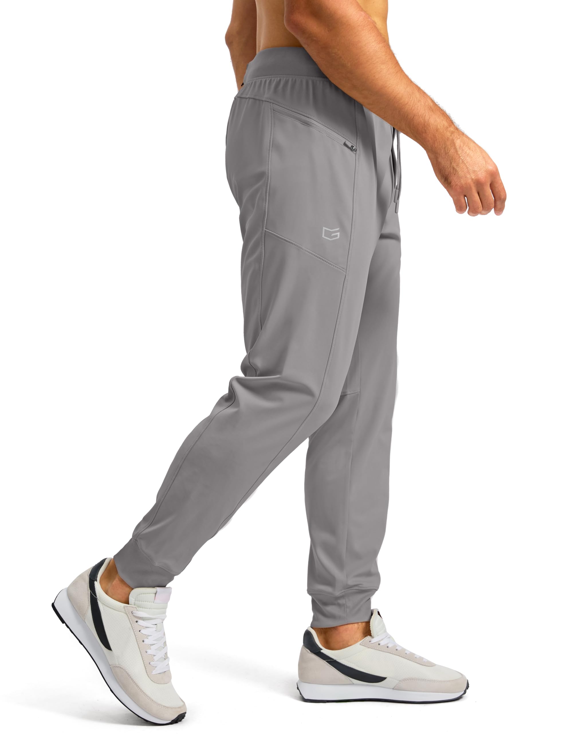 Men's Joggers with Zipper Pockets Stretch Tapered Sweatpants Athletic Pants for Men Workout Running Gym(Light Grey, L)