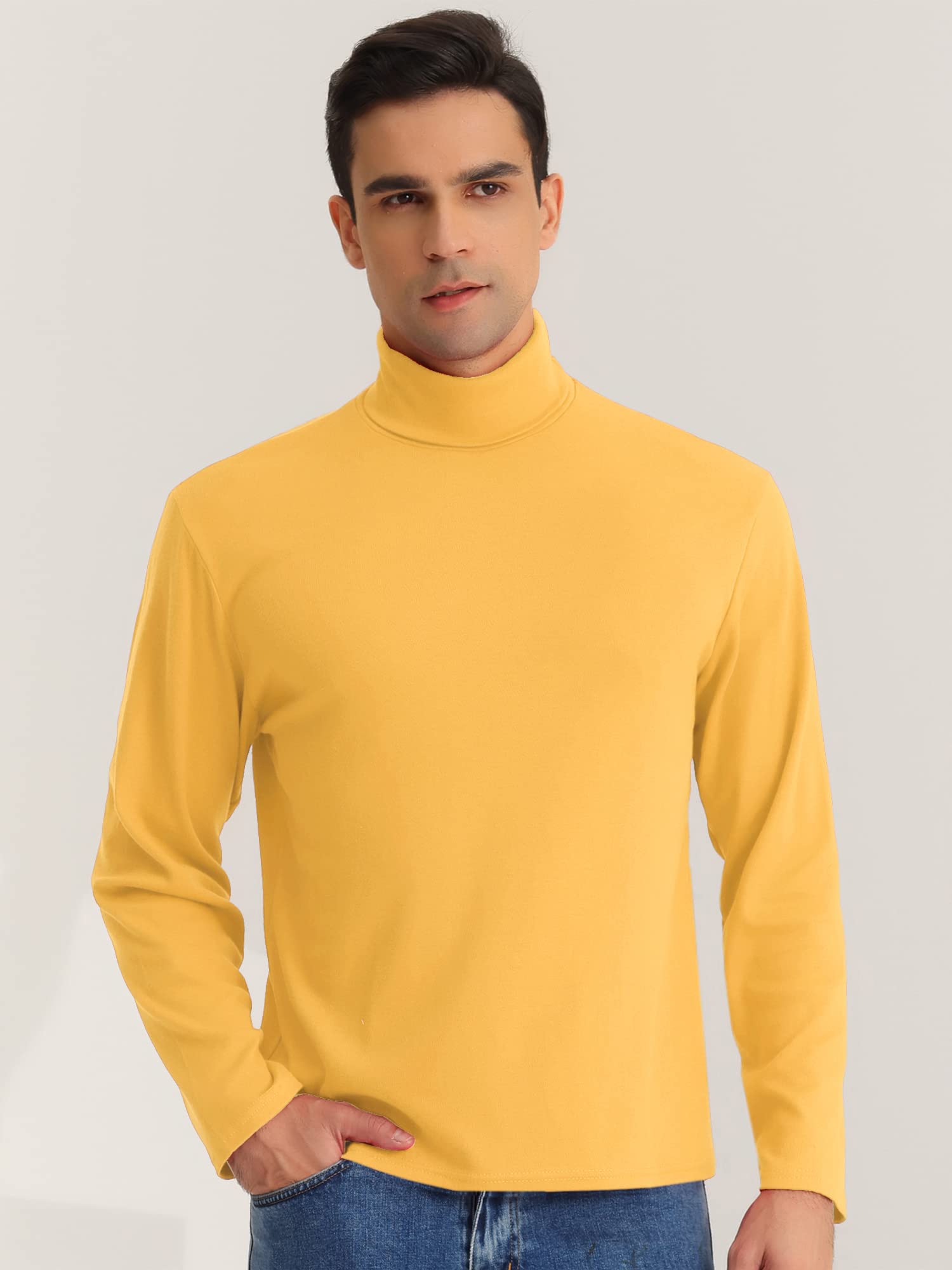 Lars Amadeus Men's Yellow Turtleneck Shirts Slim Fit Lightweight T Shirts Mock Basic Pullovers Medium