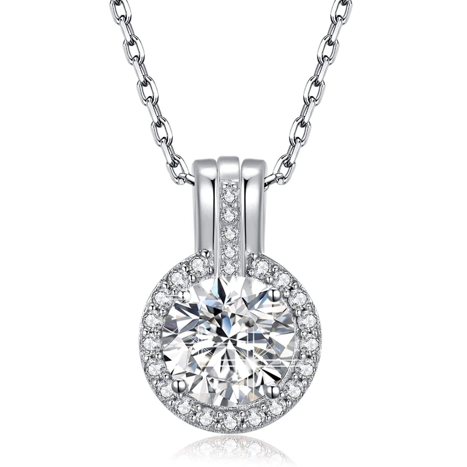 Coodilor Necklace for Women 925 Sterling Silver Pendant Necklace 18K White Gold Necklace 1.2ct Moissanite Three Wearing Styles cubic zirconia Necklace LED Light Gift Box