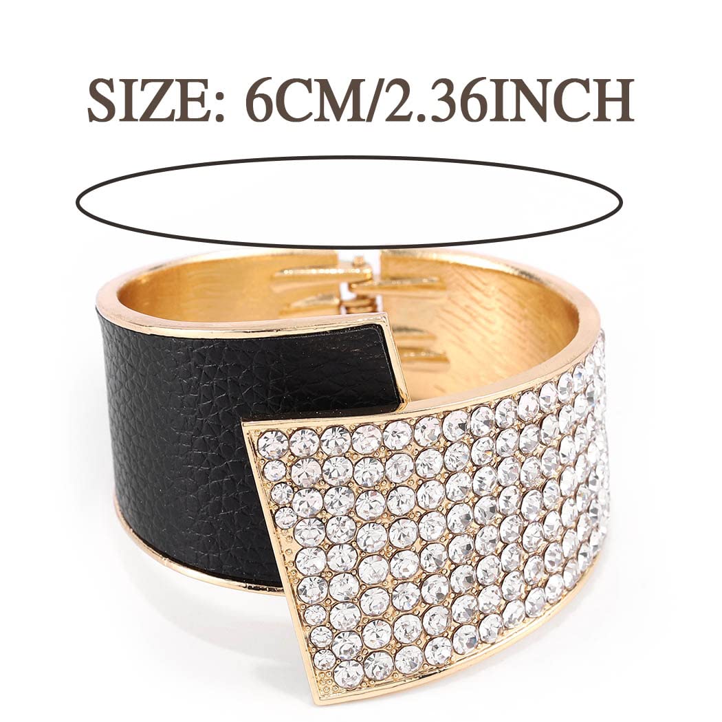 ELABEST Stylish Rhinestone Bracelet Black Cuff Bracelets Stretch Bracelets Sparkly Hand Chain Wedding Parties Jewelry Accessories for Women (Black)