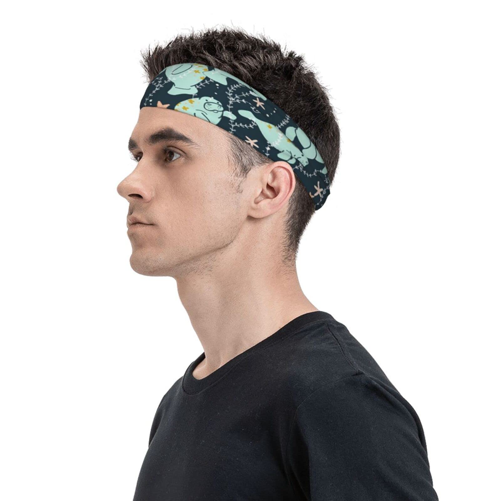 Men and Women Sweatband Friendly Stretchy Athletic Sweatbands Cute Manatee Seaweed Starfish Floral Head Band for Yoga, Bike, Cycling, Basketball Headbands