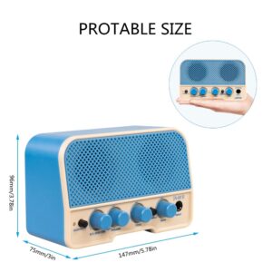 Mini Electric Guitar Amp Combo Include 10-ft Guitar Cable Portable 5W Small Electric Guitar Amplifier Rechargeable with with Bluetooth Clean & Overdrive Channels Headphone Jack Practice Amp(Blue)