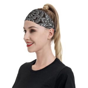 Men Women Headbands Moisture Wicking Non Slip Sports Sweatband for Yoga, Bike, Cycling, Basketball, Elastic Sweatband Traditional Floral Paisley Bandanna Pattern Wristband