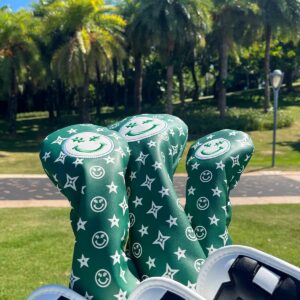 Stars and Smiles Golf Driver Headcover, Green Leather Golf Club Covers for Driver,460cc Golf Driver Cover Head Cover fits for All Brand