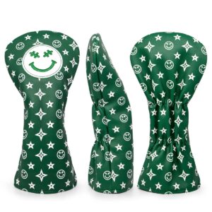 Stars and Smiles Golf Driver Headcover, Green Leather Golf Club Covers for Driver,460cc Golf Driver Cover Head Cover fits for All Brand