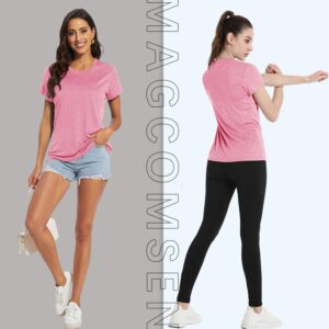 MAGCOMSEN Womens Running Shirts Short Sleeve Fitness Workout Athletic T-Shirt Hiking Shirts Dry Fit Jogging Shirts Pink Large