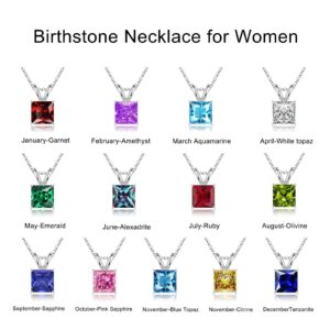 Iefil November Birthstone Necklaces for Women - Swiss Blue Topaz Necklace S925 Sterling Silver November Birthstone Jewelry for Women Mom Daughter November Birthday Gifts, Princess Cut Birthstone