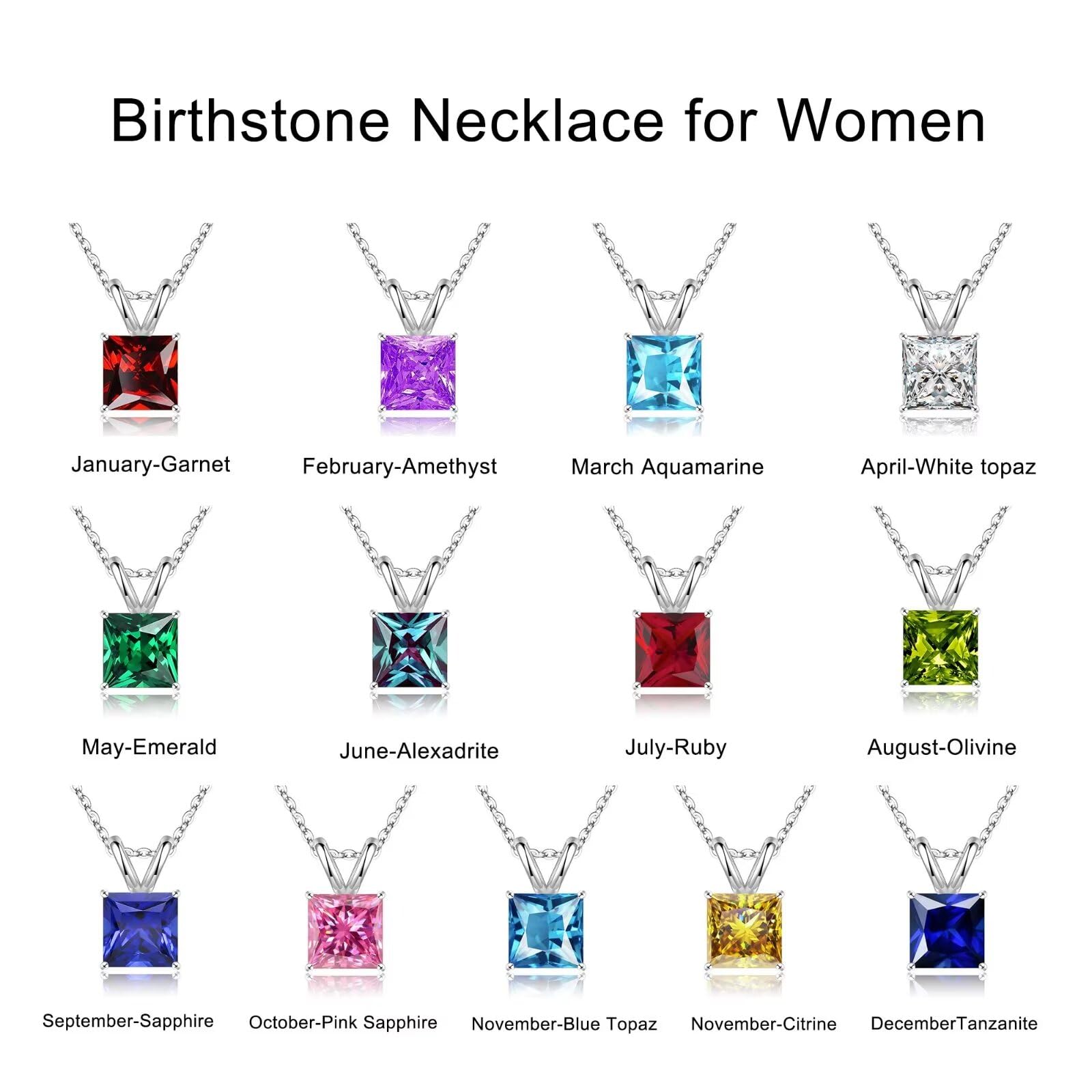 Iefil November Birthstone Necklaces for Women - Swiss Blue Topaz Necklace S925 Sterling Silver November Birthstone Jewelry for Women Mom Daughter November Birthday Gifts, Princess Cut Birthstone