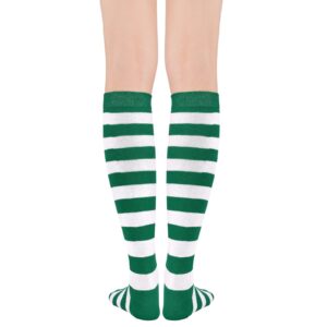 Womens Athletic Socks Knee High Socks Stockings Casual Stripes Tube Socks 1 Pack Green White Stripes