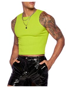 gorglitter men's fashion workout neon crop tank top slim fit hot shirts green small