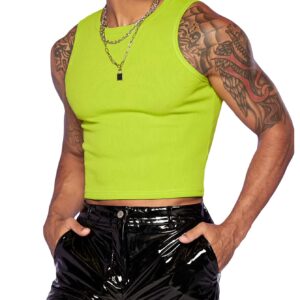 GORGLITTER Men's Fashion Workout Neon Crop Tank Top Slim Fit Hot Shirts Green Small