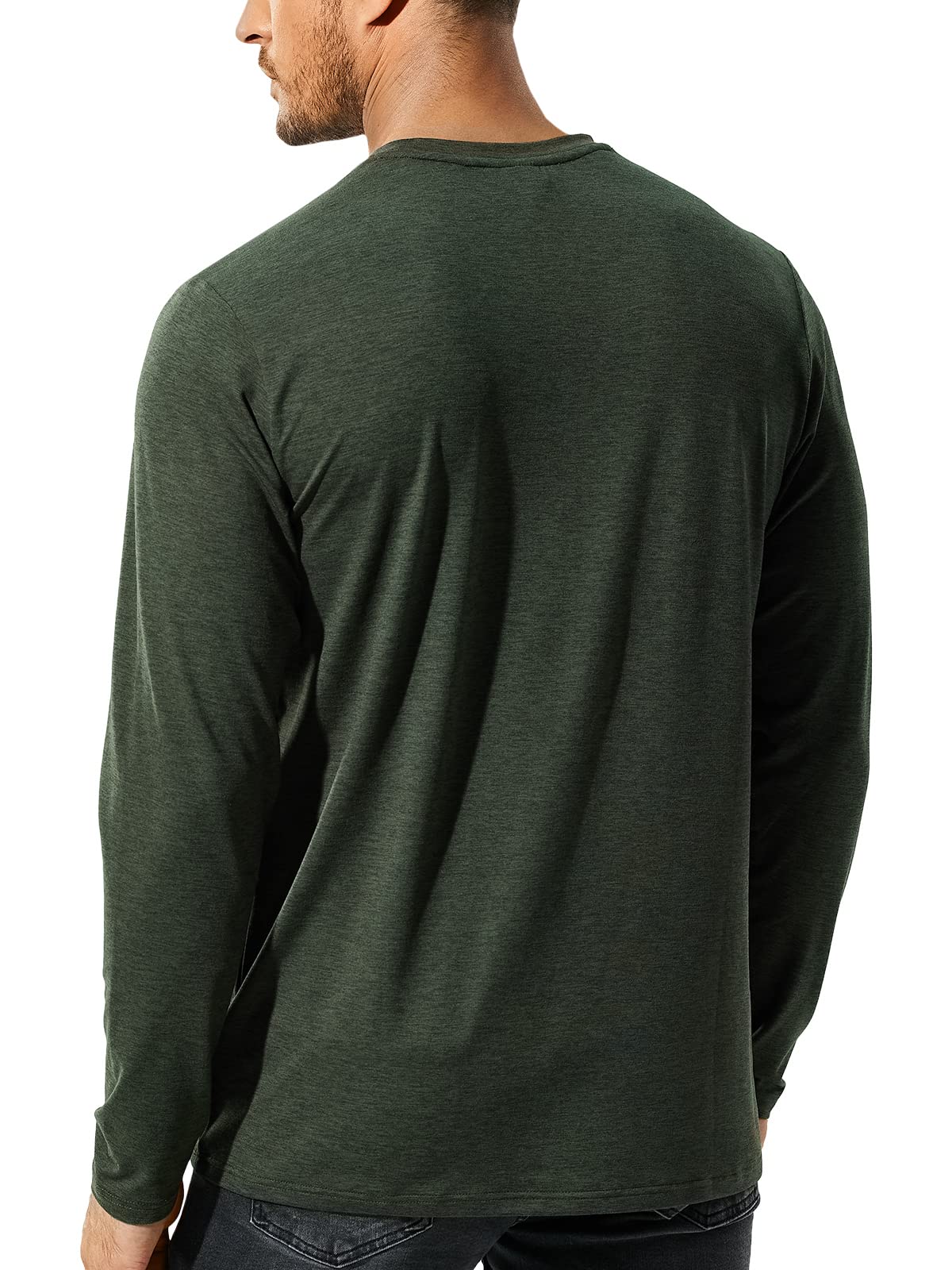 MIER X-Sofort Men's Long Sleeve Tee Shirts for Workout, Running, Gym, Athletic Buttery Soft Crew Neck Lightweight Dry Fit T-Shirts, Dark Green Heather, M