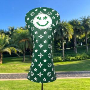 Stars and Smiles Golf Driver Headcover, Green Leather Golf Club Covers for Driver,460cc Golf Driver Cover Head Cover fits for All Brand