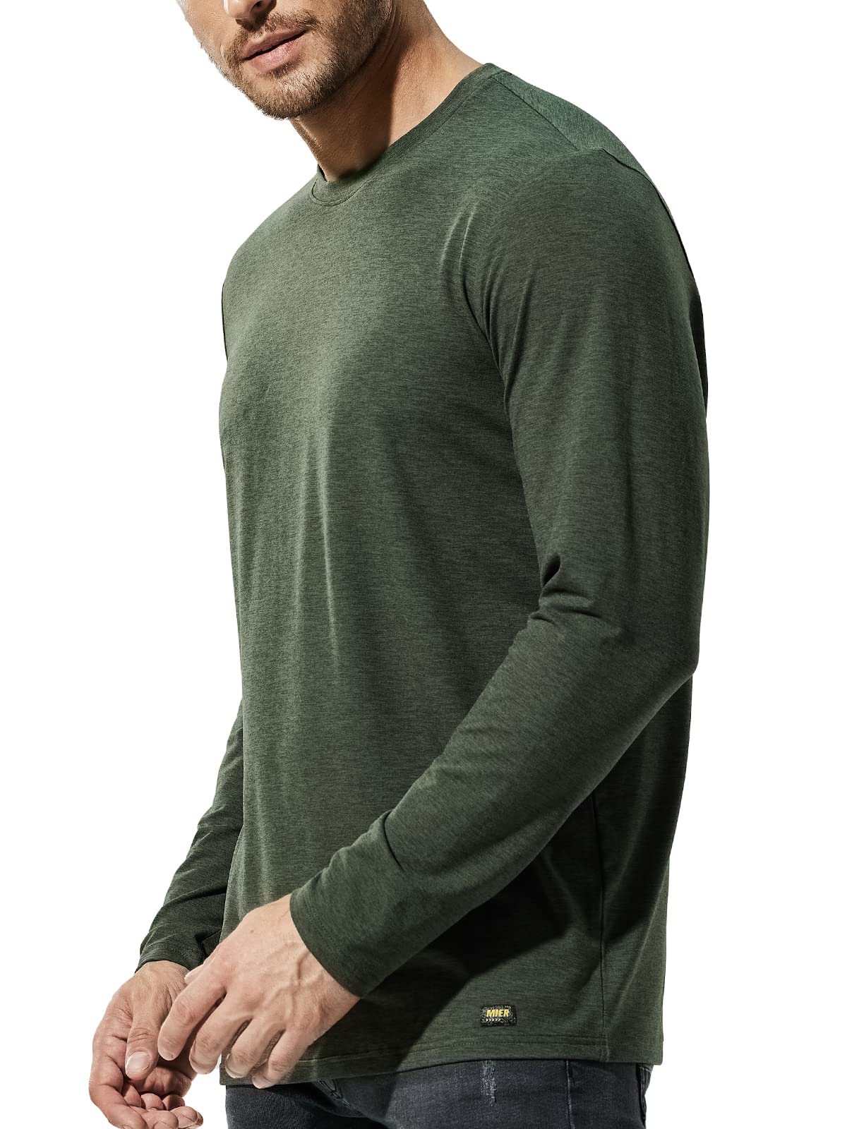 MIER X-Sofort Men's Long Sleeve Tee Shirts for Workout, Running, Gym, Athletic Buttery Soft Crew Neck Lightweight Dry Fit T-Shirts, Dark Green Heather, M