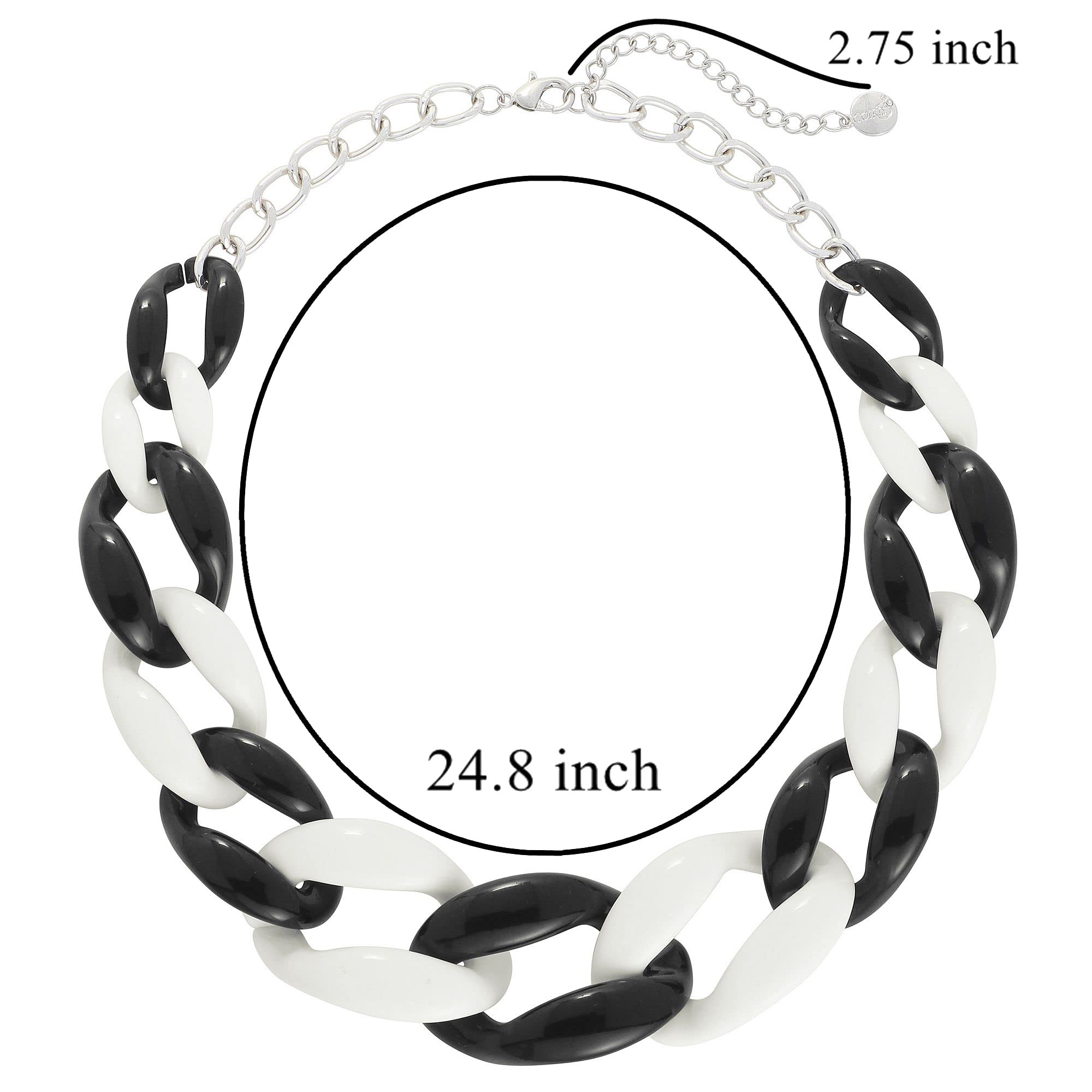 Coiris Statement Chunky Acrylic Chain Link Choker Necklace Fashion Women Collar Necklaces Acrylic Resin Chain Necklace(N0097-Black+White)