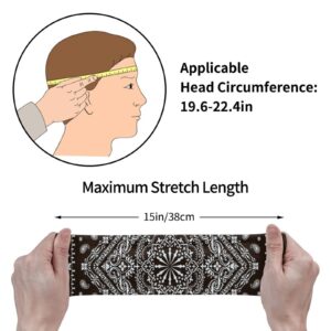 Men Women Headbands Moisture Wicking Non Slip Sports Sweatband for Yoga, Bike, Cycling, Basketball, Elastic Sweatband Traditional Floral Paisley Bandanna Pattern Wristband