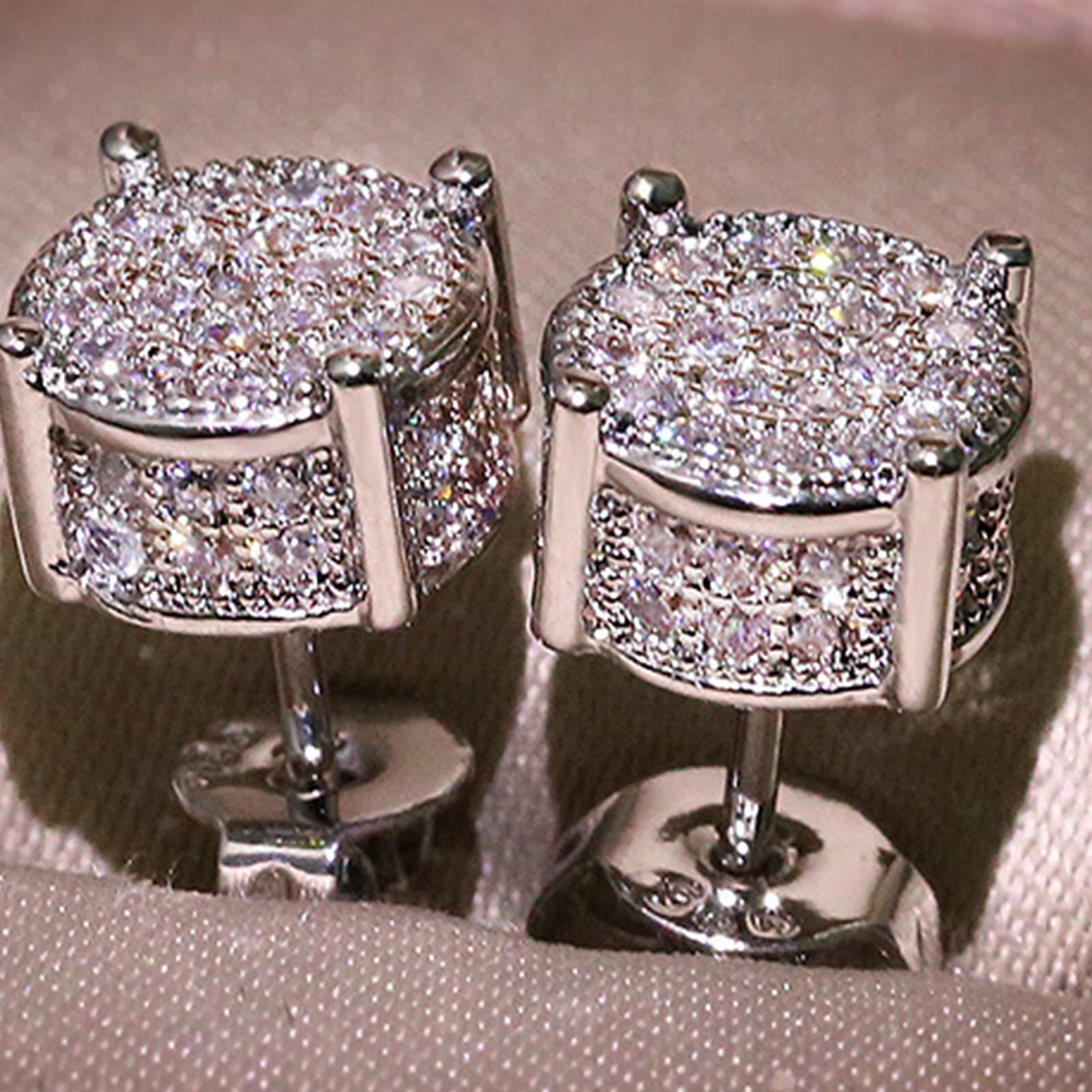 Women Synthetic Diamond Earrings,Women Girls Jewelry, Dating, Festival, Zircon Ear Studs Wedding Gift for Party (Silver)