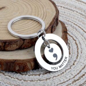 OKEYCH Mental Health Awareness Gift You Matter Keychain Semicolon Quote Jewelry Depression Gift (You Matter Keychain)