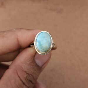 Larimar Ring 925 Solid Sterling Silver, Boho Ring, Oval Shape Gemstone Ring, Women Ring, Gift Ring for Women All US Ring Size (8)