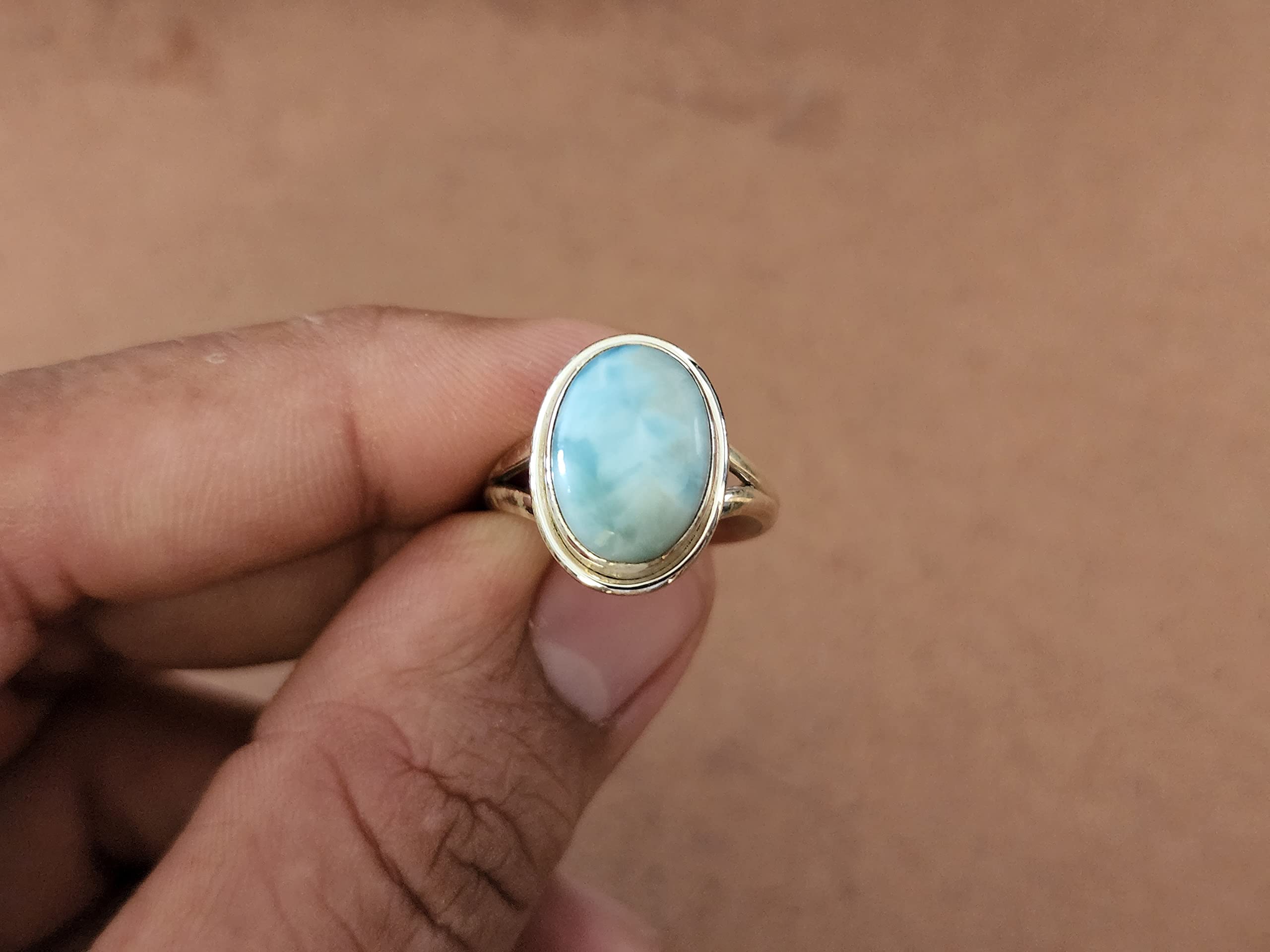 Larimar Ring 925 Solid Sterling Silver, Boho Ring, Oval Shape Gemstone Ring, Women Ring, Gift Ring for Women All US Ring Size (8)