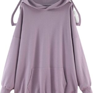 Women Kawaii Bunny Ear Hoodie Rabbit Aesthetic Cute Oversized Japanese Hooded Sweatshirt Long Sleeve Top Fall Winter (Purple,XL,X-Large)