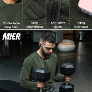 MIER X-Sofort Men's Long Sleeve Tee Shirts for Workout, Running, Gym, Athletic Buttery Soft Crew Neck Lightweight Dry Fit T-Shirts, Dark Green Heather, M