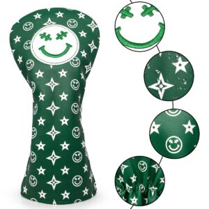 Stars and Smiles Golf Driver Headcover, Green Leather Golf Club Covers for Driver,460cc Golf Driver Cover Head Cover fits for All Brand