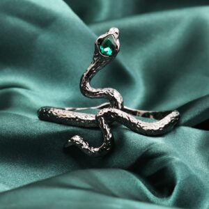 Cualque Snake Cuff Bracelet Vintage Punk Open Arm Cuff Bracelet Gothic Silver Serpent Animal Warp with Green Eyes Snake Jewelry for Women