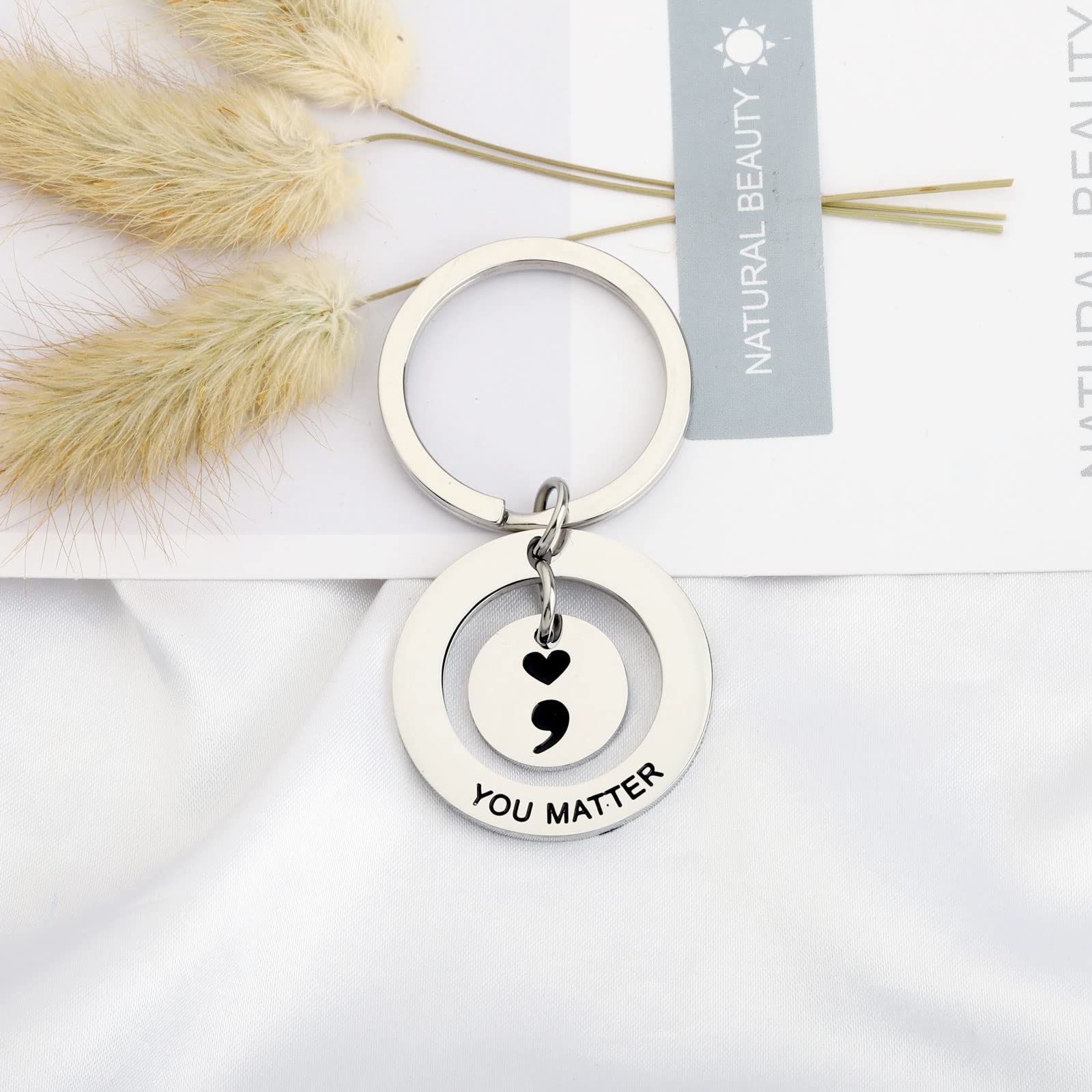 OKEYCH Mental Health Awareness Gift You Matter Keychain Semicolon Quote Jewelry Depression Gift (You Matter Keychain)