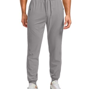 Men's Joggers with Zipper Pockets Stretch Tapered Sweatpants Athletic Pants for Men Workout Running Gym(Light Grey, L)