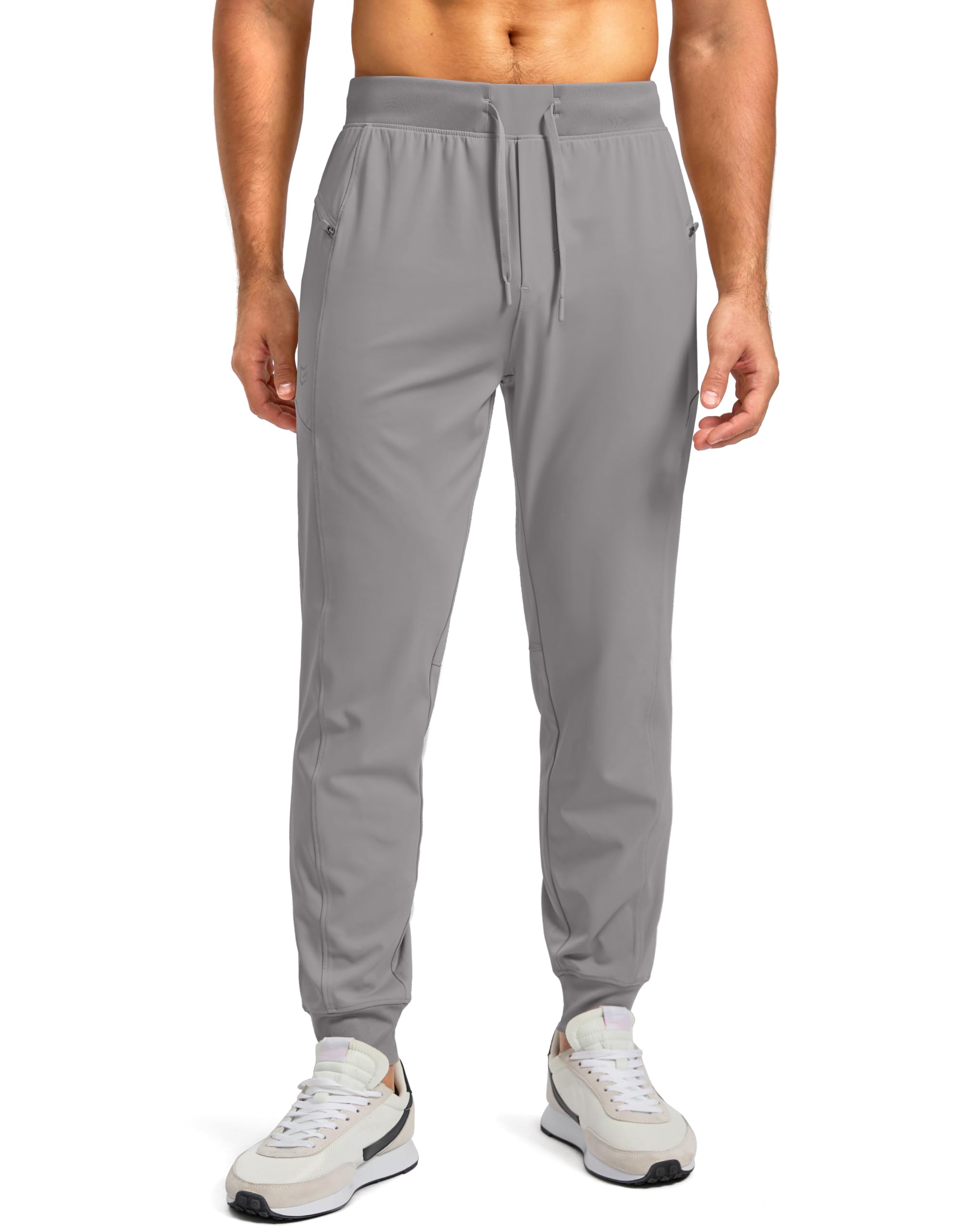 Men's Joggers with Zipper Pockets Stretch Tapered Sweatpants Athletic Pants for Men Workout Running Gym(Light Grey, L)