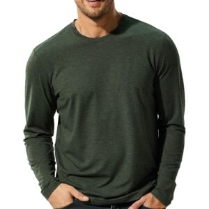 MIER X-Sofort Men's Long Sleeve Tee Shirts for Workout, Running, Gym, Athletic Buttery Soft Crew Neck Lightweight Dry Fit T-Shirts, Dark Green Heather, M