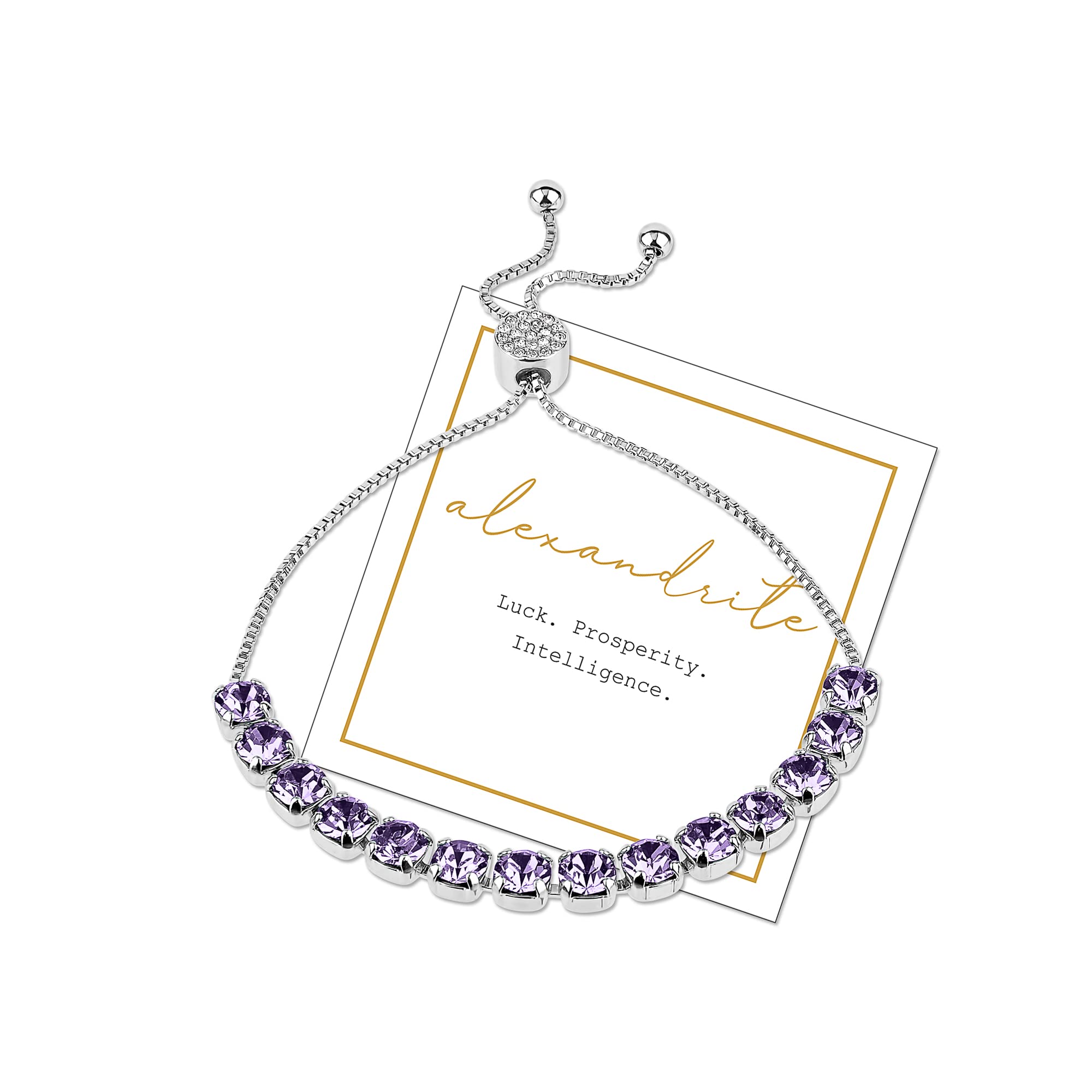 INSPIRED VOICES Easy Slider Adjustable Bracelets - Lariat Tennis Bracelets for Women, Rhinestone Bracelets for Women - Blue Bracelet, Pink Bracelet, Purple Bracelet & More (June - Lavender)