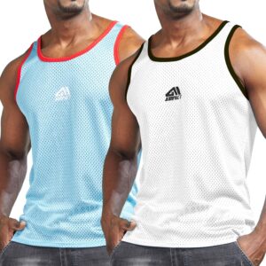 aimpact men athletic workout tank tops mesh quick dry fitness running gym muscle sleeveless shirts whiteblue xl