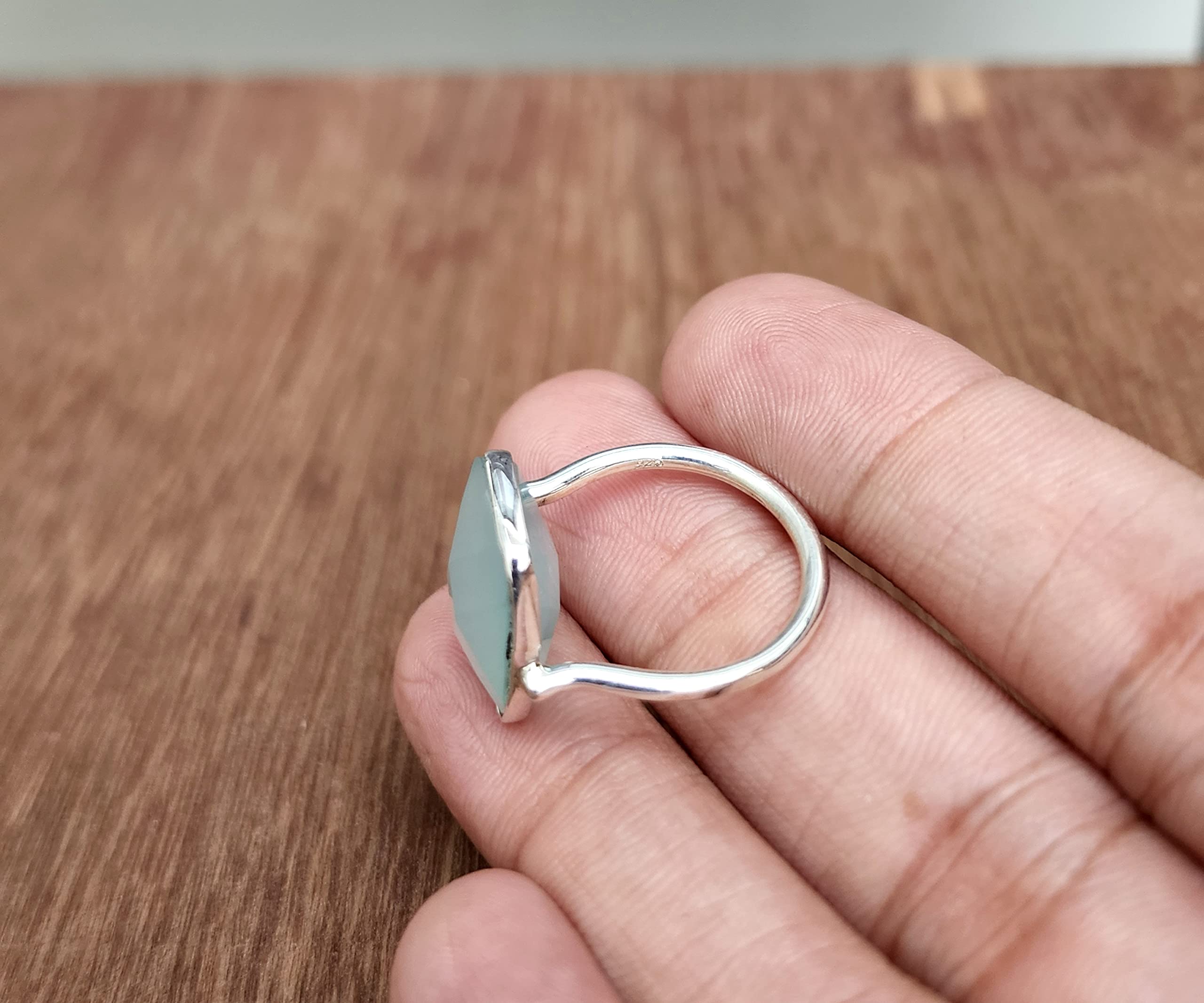 Aqua Chalcedony Ring 925 Solid Sterling Silver, Boho Statement Ring, Summer Gifts Ring, Bohemian Ring for Women, Rectangle Shape Ring All US Ring Size (12)