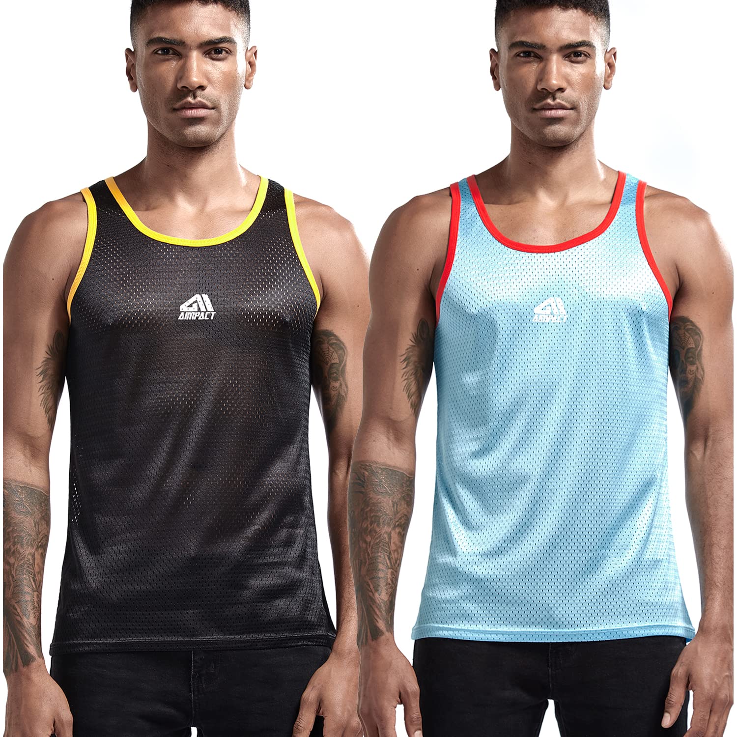 AIMPACT Men Athletic Workout Tank Tops Mesh Quick Dry Fitness Running Gym Muscle Sleeveless Shirts BlackBlue L