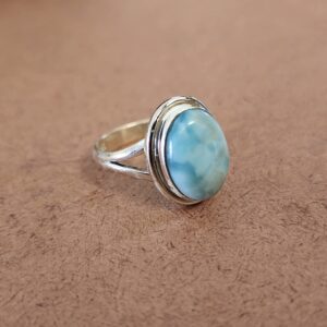 Larimar Ring 925 Solid Sterling Silver, Boho Ring, Oval Shape Gemstone Ring, Women Ring, Gift Ring for Women All US Ring Size (8)