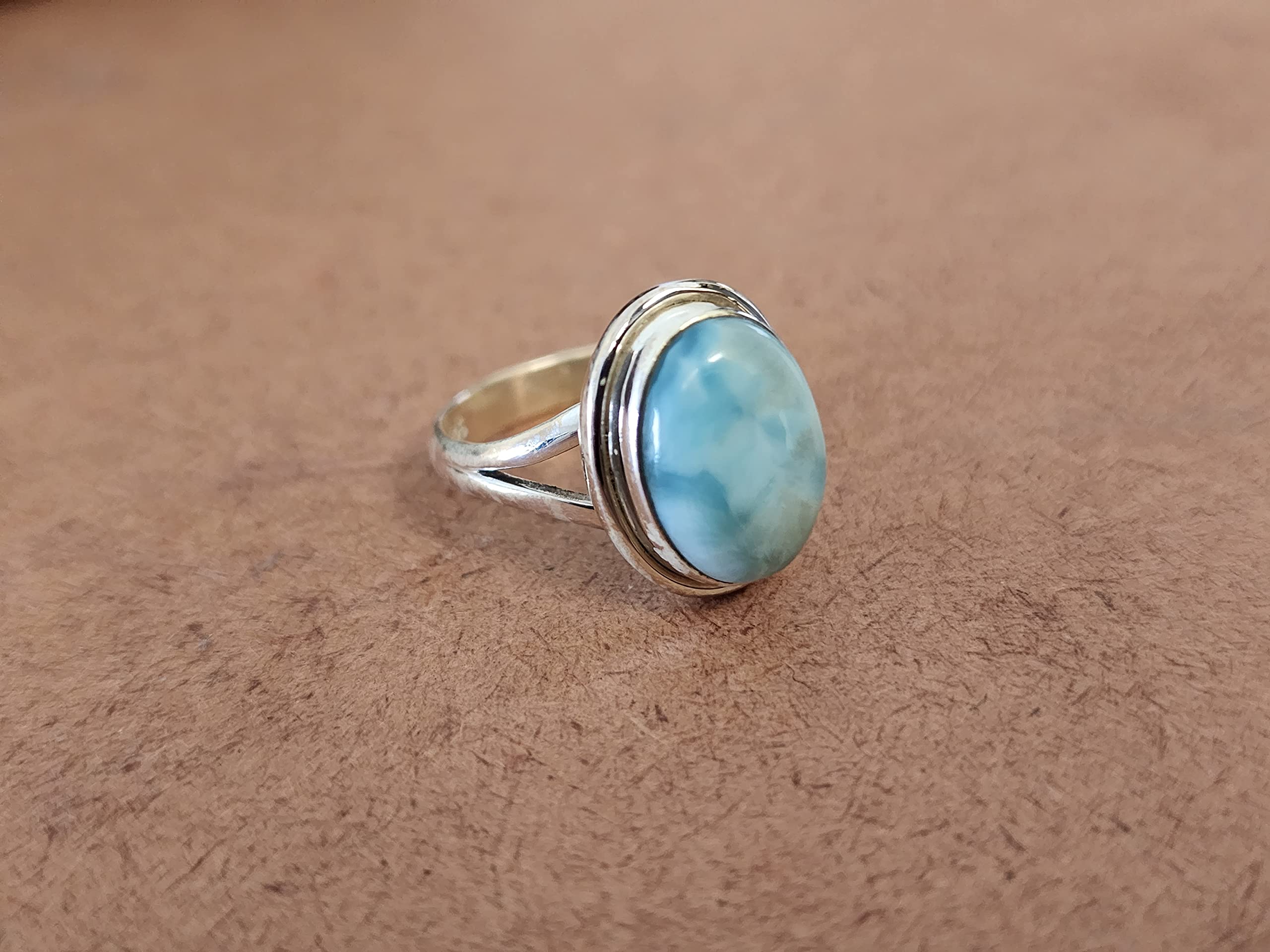 Larimar Ring 925 Solid Sterling Silver, Boho Ring, Oval Shape Gemstone Ring, Women Ring, Gift Ring for Women All US Ring Size (8)