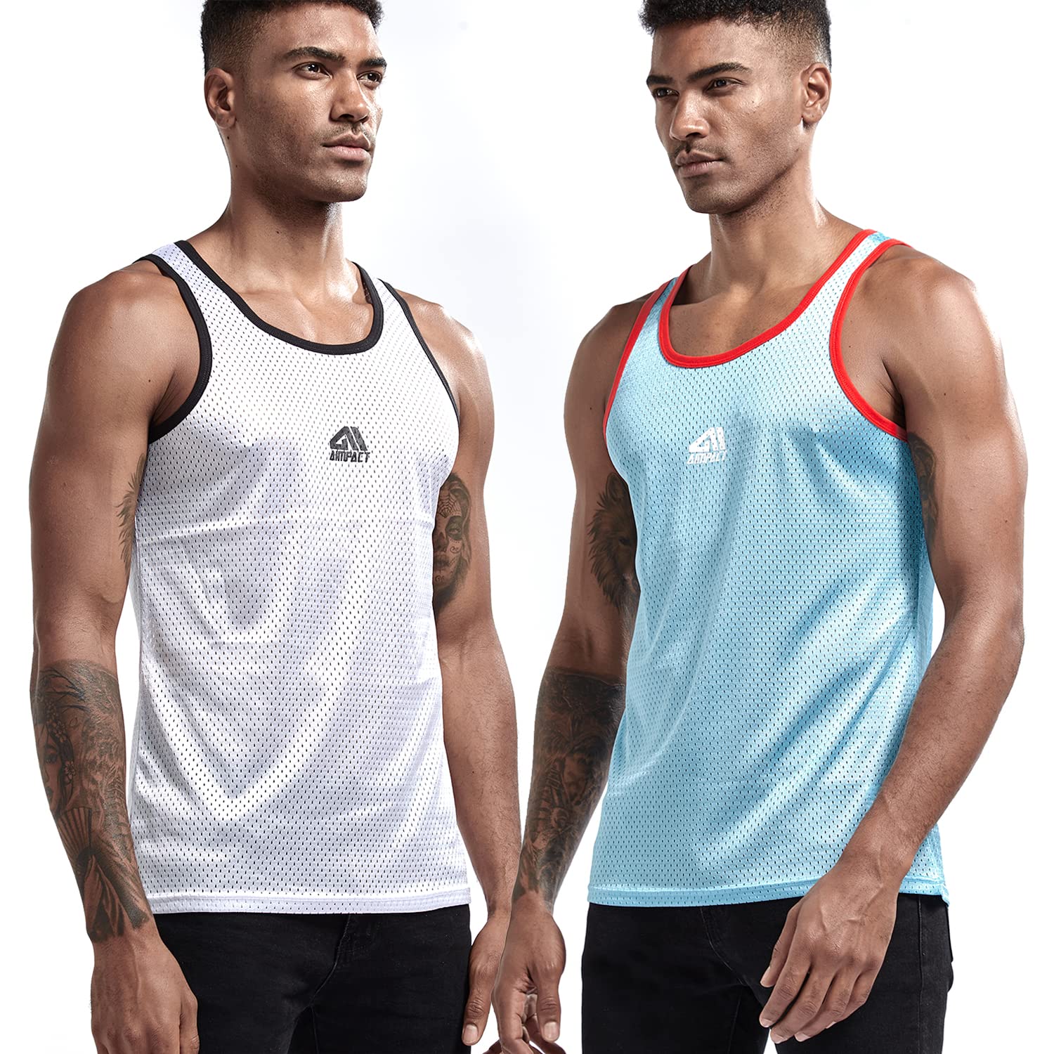 AIMPACT Men Athletic Workout Tank Tops Mesh Quick Dry Fitness Running Gym Muscle Sleeveless Shirts WhiteBlue XL