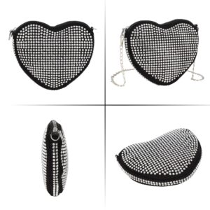 Women's Small Rivets Cross Body Heart Shape Satchel Purse Handbag Fashion Shoulder Chain Bag, Black