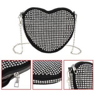 Women's Small Rivets Cross Body Heart Shape Satchel Purse Handbag Fashion Shoulder Chain Bag, Black