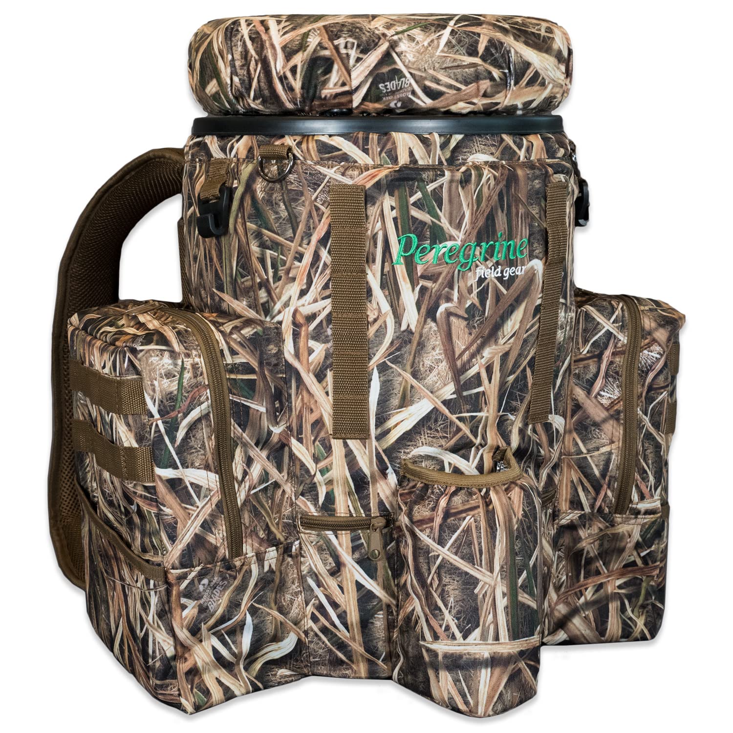 Peregrine Field Gear Insulated Organized Venture Bucket & Backpack Seat for Fishing/Hunting with Shadow Grass Blades Camouflage - 6 Gallon