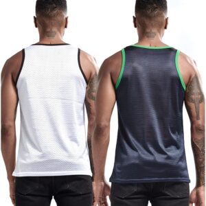 AIMPACT Men Athletic Workout Tank Tops Mesh Quick Dry Fitness Running Gym Muscle Sleeveless Shirts WhiteDarkBlue M